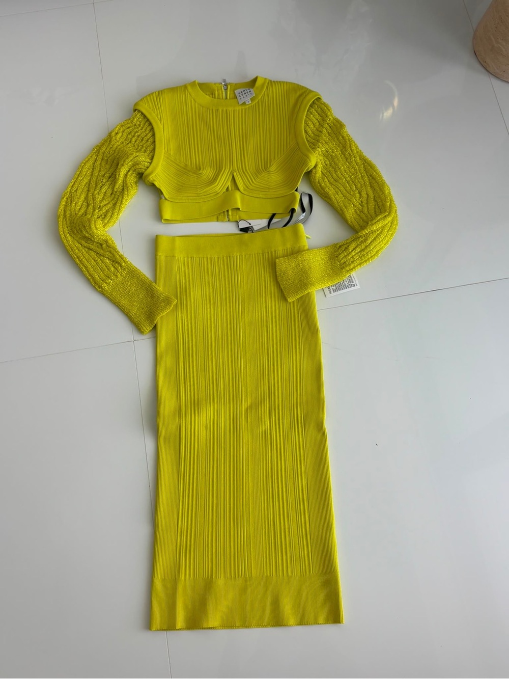 Herve Leger Paris Chartreuse Knit Two-Piece Set NWT